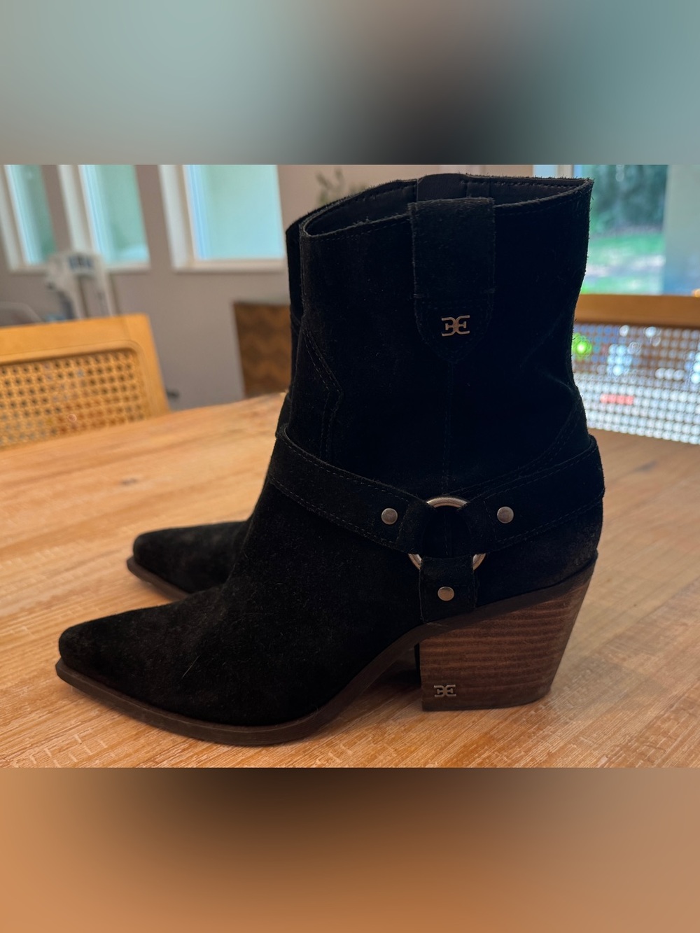 Sam Edelman Black Suede Western Ankle Boots